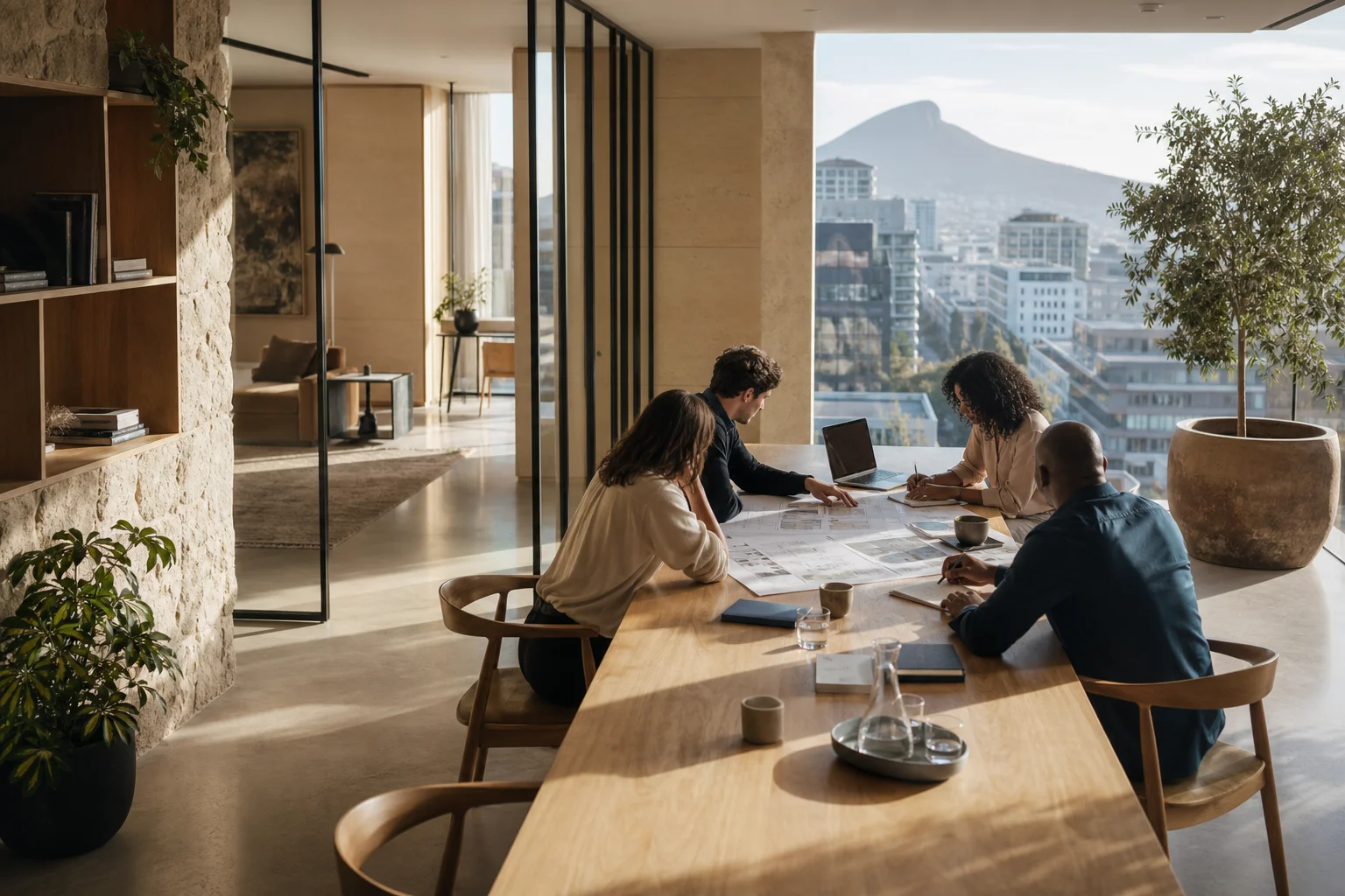 A shared workspace overlooking Cape Town and the mountain