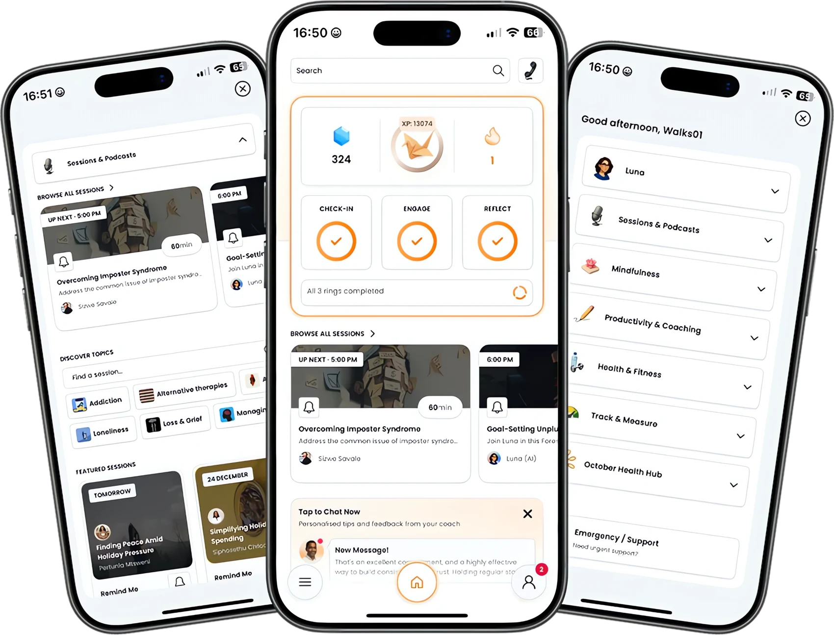 October Health sessions, daily rings and support tools on mobile